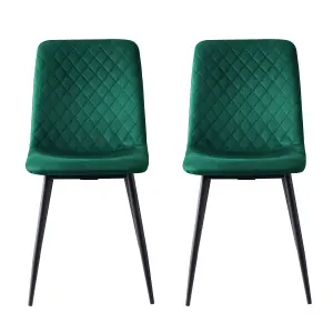 MCC Direct Set of 2 Lexi Velvet Fabric Dining Chairs with Metal Legs Green