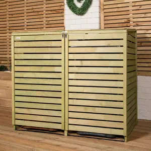 1.99m x 1.22m Large Wooden Outdoor Garden Triple Wheelie Bin Store Storage for 3 Bins