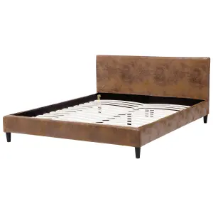 Faux Leather EU King Size Bed Brown FITOU