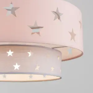 ValueLights Weaver Modern Children's Pink and Light Grey Cut Out Star Design Ceiling Pendant Light Shade