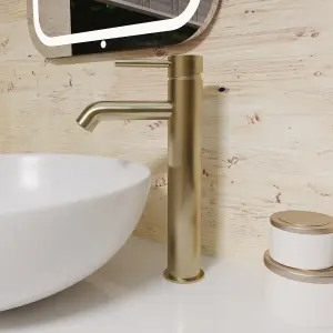 Nes Home Countertop Brushed Brass Tall Round Single Lever Basin Mono Mixer Tap