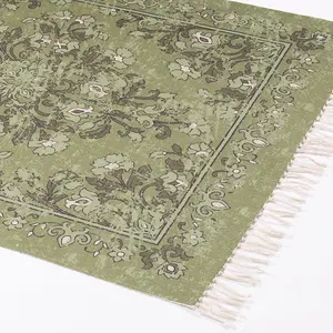 Kew 120x170cm Olive Antique Printed Rug With Tassel