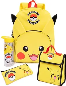 Pokemon Backpack For Kids | Pikachu Merchandise Girls Boys Pokeball 3D Ears School Rucksack, Pencil Case, Water Bottle