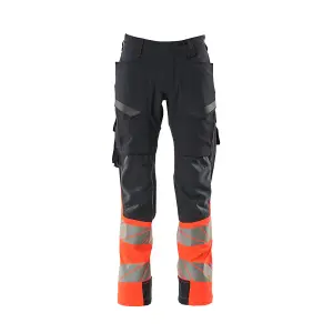 Mascot Accelerate Safe Ultimate Stretch Trousers with Thigh Pockets - Dark Navy/Hi-Vis Red   (32.5) (Leg Length - Regular)