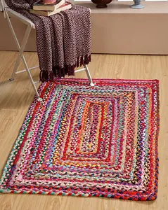 SUNDAR Area Rug Braided with Recycled Fabric - L60 x W90 - Multicolour