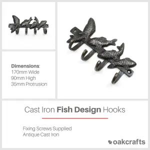 Oakcrafts - Antique Cast Iron Fish Design Hooks