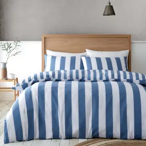 Catherine Lansfield Cove Stripe Reversible Duvet Cover Set with Pillowcases Blue