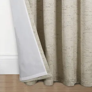 Home Curtains Rowan Metallic 65w x 54d" (165x137cm) Natural Eyelet Curtains (PAIR)