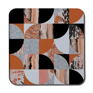 Square 6 Piece Coaster Set (Set of 6) Orange Geometric