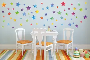 Walplus Colourful Watercolour Stars X 3 Packs Kids Sticker PVC Multicoloured