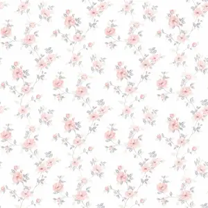 Galerie Pretty Prints Pink/Grey Mini Rose Trail Wallpaper Roll