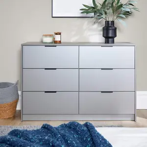 Home Source Phoenix Wide Chest 6 Drawers Grey