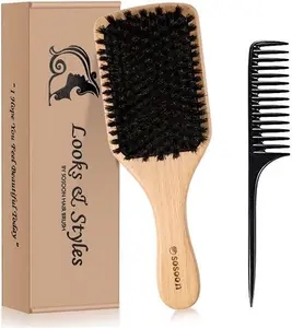 Boar Bristle Hair Brush, 100% Pure Boar Bristle Paddle Brush For Women Men Kids Thin, Fine, Long, Curly Or Any Type Of Hair, Restore Shine & Texture