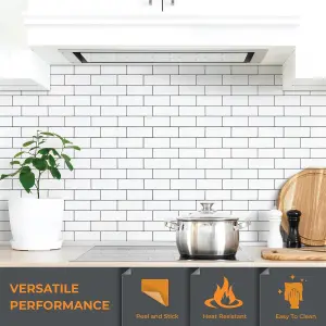 3D Tile Stickers Peel & Stick Backsplash Waterproof London Minimalist Brilliant White 18 Sheets 30.5cm(12")