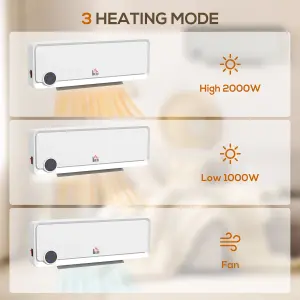 HOMCOM 1000W/2000W Wall Downflow Heater 10-49 centigradeTemperature w/ Timer Remote