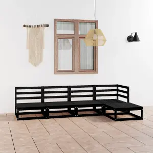 5 Piece Garden Lounge Set Black Solid Wood Pine