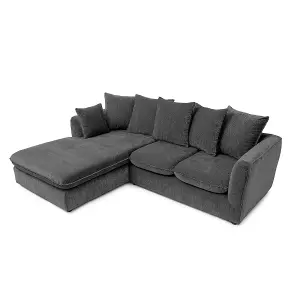 Lucas Water Repellent Velvet Chenille Left Facing Corner Sofa in Dark Grey