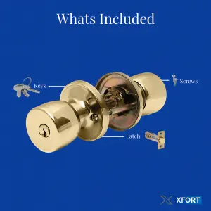 XFORT Tulip Entrance Knob Set Polished Brass, Door Knob with Lock