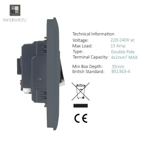 Trendiswitch Warm Grey 13 Amp Switched Fused Spur