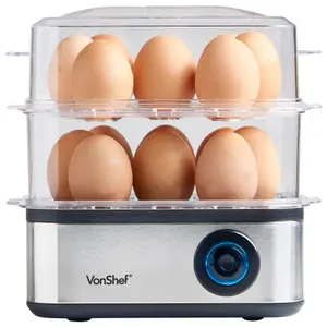 VonShef Egg Boiler and Poacher, Electric Egg Cooker & Omelette Maker 3 in 1 for 16 Boiled Eggs, 500W, Auto Shut Off, Transparent