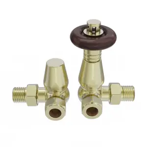 Right Radiators Traditional Antique Design Brushed Brass TRV & Lockshield Corner Radiator Valves 1/2"x15mm Set