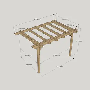 Wall Mounted Double Garden Pergola - Wood - L180 x W480 x H270 cm - Rustic Brown