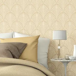 Hoopla Walls Gold Leaf Fan Gold Smooth Matt Wallpaper