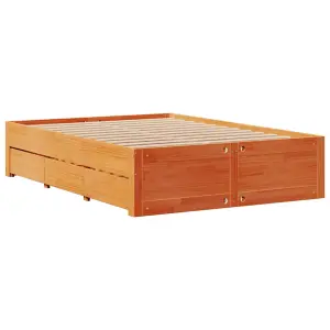 Berkfield Bed Frame without Mattress with Drawers Wax Brown 150x200 cm King Size Solid Wood Pine