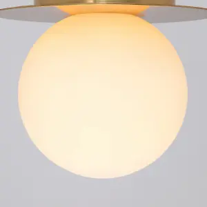 houseof Frosted Glass Opal Ball Shade Disk Wall Light Bathroom Compatible - Gold Brass