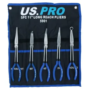 Long Nose Pliers Set Long 11" / 275mm 5pc Straight Bent Angled Round Tipped