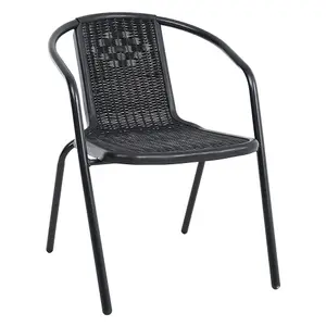 6 Pcs Black Vintage Style Stacking Rattan Patio Garden Chairs Outdoor Armchairs with Metal Frame