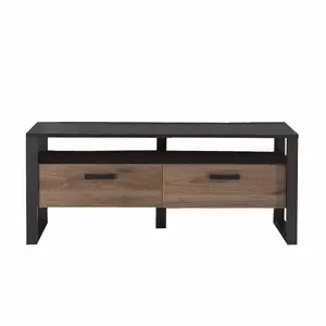  Sleek Nordi 02 TV Cabinet H630mm W1510mm D440mm - Okapi Walnut & Black Matt with Versatile Storage