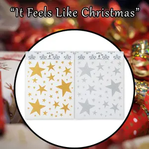 Christmas Stickers Glitter Stars 1 Varied Design 42cm x 30cm Gold or Silver