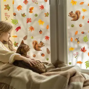 Walplus Autumn Leaves With Squirrel Window Cling