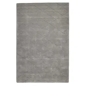 Grey Chequered , Geometric Luxurious , Modern , Plain , Wool Easy to Clean Rug for Bedroom, Living Room - 150cm X 230cm