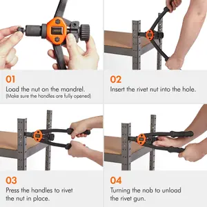 VonHaus Rivet Nut Gun - Rivnut Tool - Hand Riveter Pliers Set - 7 Mandrels M3-M12 and 150 Pcs Assorted Rivnuts with Carrying Case