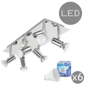 ValueLights Consul Silver Ceiling Bar Spotlight and GU10 Spotlight LED 5W Warm White 3000K Bulbs