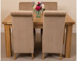 Richmond 140cm - 220cm Oak Extending Dining Table and 4 Chairs Dining Set with Montana Beige Fabric Chairs