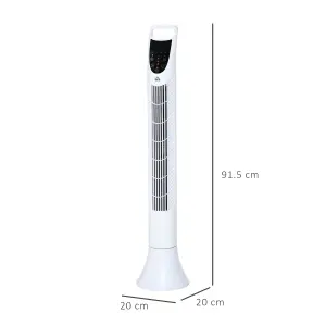 HOMCOM LED 36 Inch Tower Fan 70 degree Oscillation 3 Speed Remote Controller, White