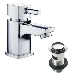 460mm Curved Wall Hung 1 Tap Hole Basin Chrome Hero Tap & Plastic Trap Waste