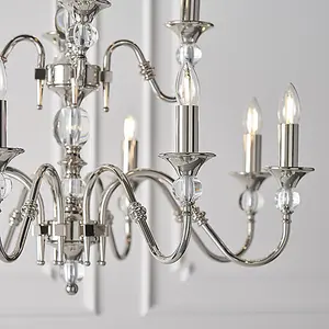 Luminosa Polina 12 Light Chandelier Polished Nickel Plate & Crystal Finish, E14