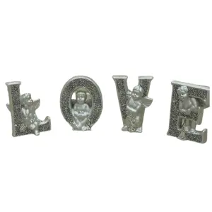 Love Sign Sparkle Silver Angel Crushed Diamond Letter Set Shelf Sitter