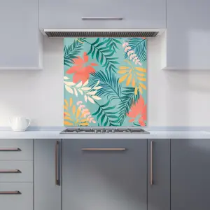 Abstract Bright Colorful Tropical Leaves Premium Glass Kitchen Splashback W700mm x H750mm