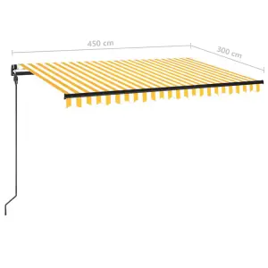 Berkfield Manual Retractable Awning with LED 450x300 cm Yellow and White