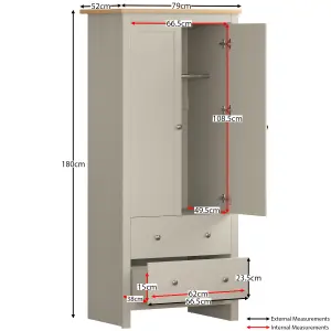 Vida Designs Arlington Grey 2 Door 2 Drawer Wardrobe (H)1875mm (W)840mm (D)495mm