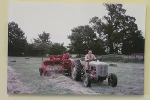 Garden Market Place Ferguson FE35 Tractor with a Straw Baler Canvas Picture Print