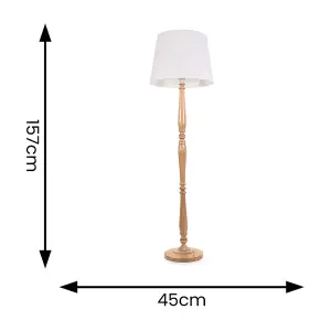 ValueLights Victoria Traditional Light Wood Candlestick Floor Lamp with White Tapered Shade - LED Bulb Included