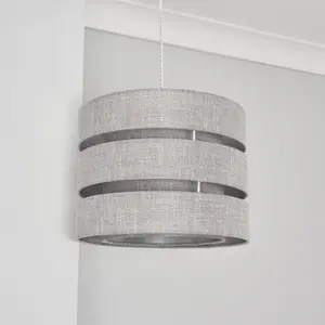 Inlight Dark Grey Woven effect Slubby Trio Light shade (D)33cm