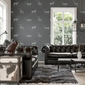 Arthouse Heritage Stag Grey/Silver Wallpaper