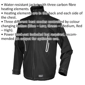 5V Heated Rain Jacket - Carbon Fibre Heating Elements - Large - Waterproof